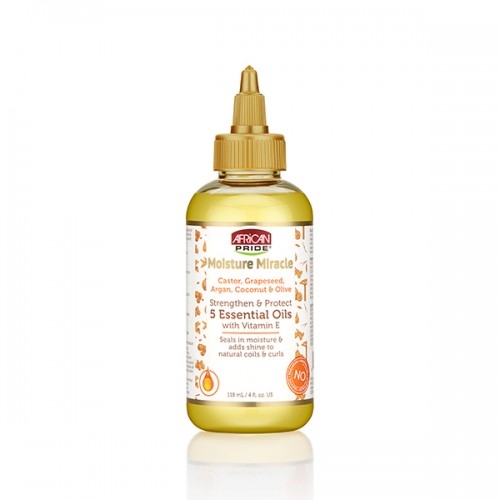 African Pride Moisture Miracle Casteer, Grapeseed, Argan, Coconut&Olive Strengthen & Protect % Essential Oils with Vitamin E 4oz